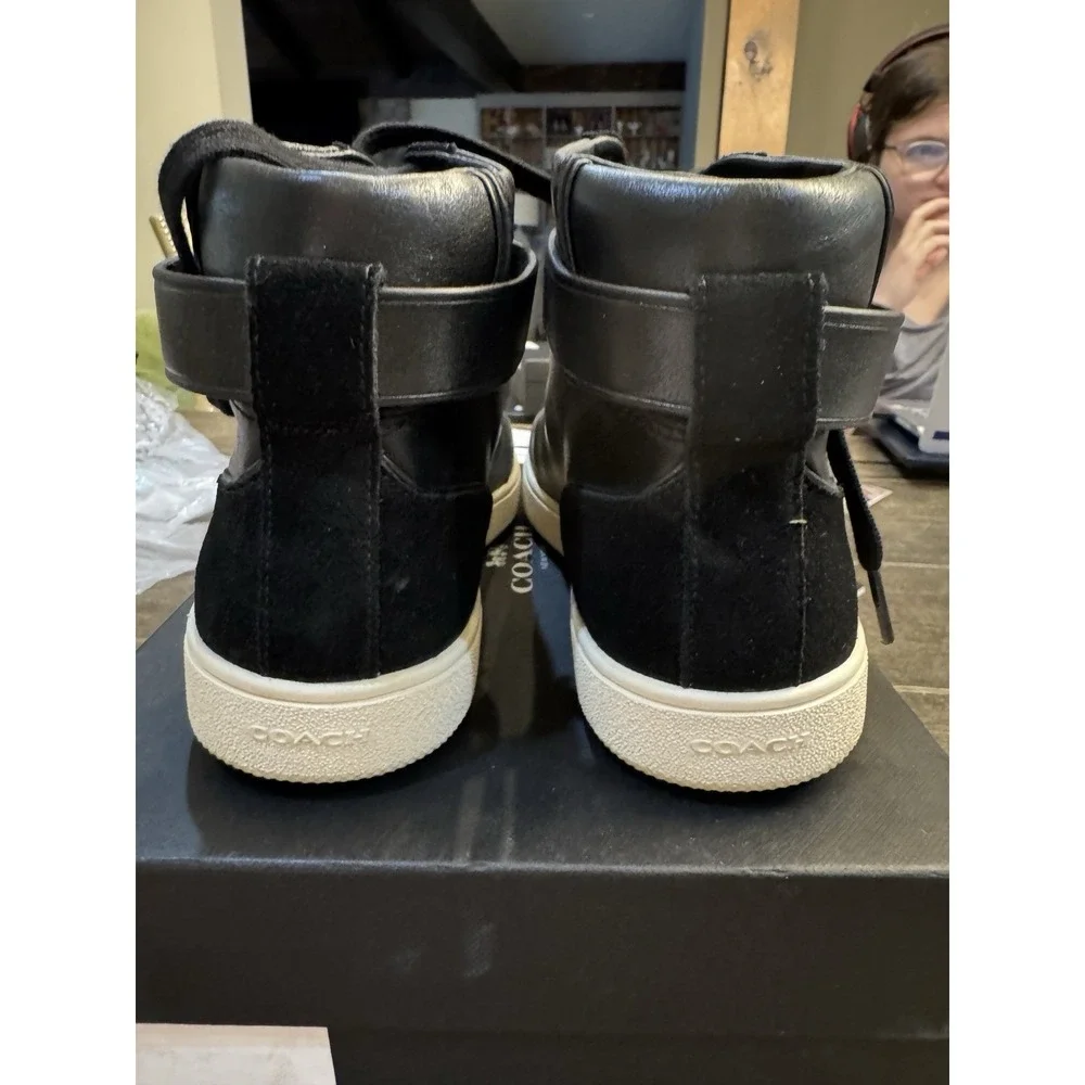 Coach‎ Q9125 C213 Black Leather Suede High Top Sneakers Shoes size 9.5